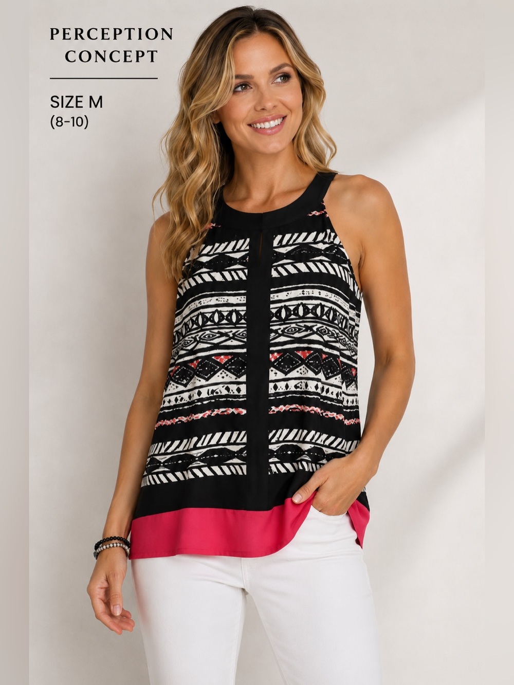 Perceptions Concept Y2K Inspired Geometric Keyhole boho festival Halter Top/M
